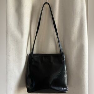 SOLD—Vintage 90s Monsac Black Leather Shoulder Bag Minimal Classic